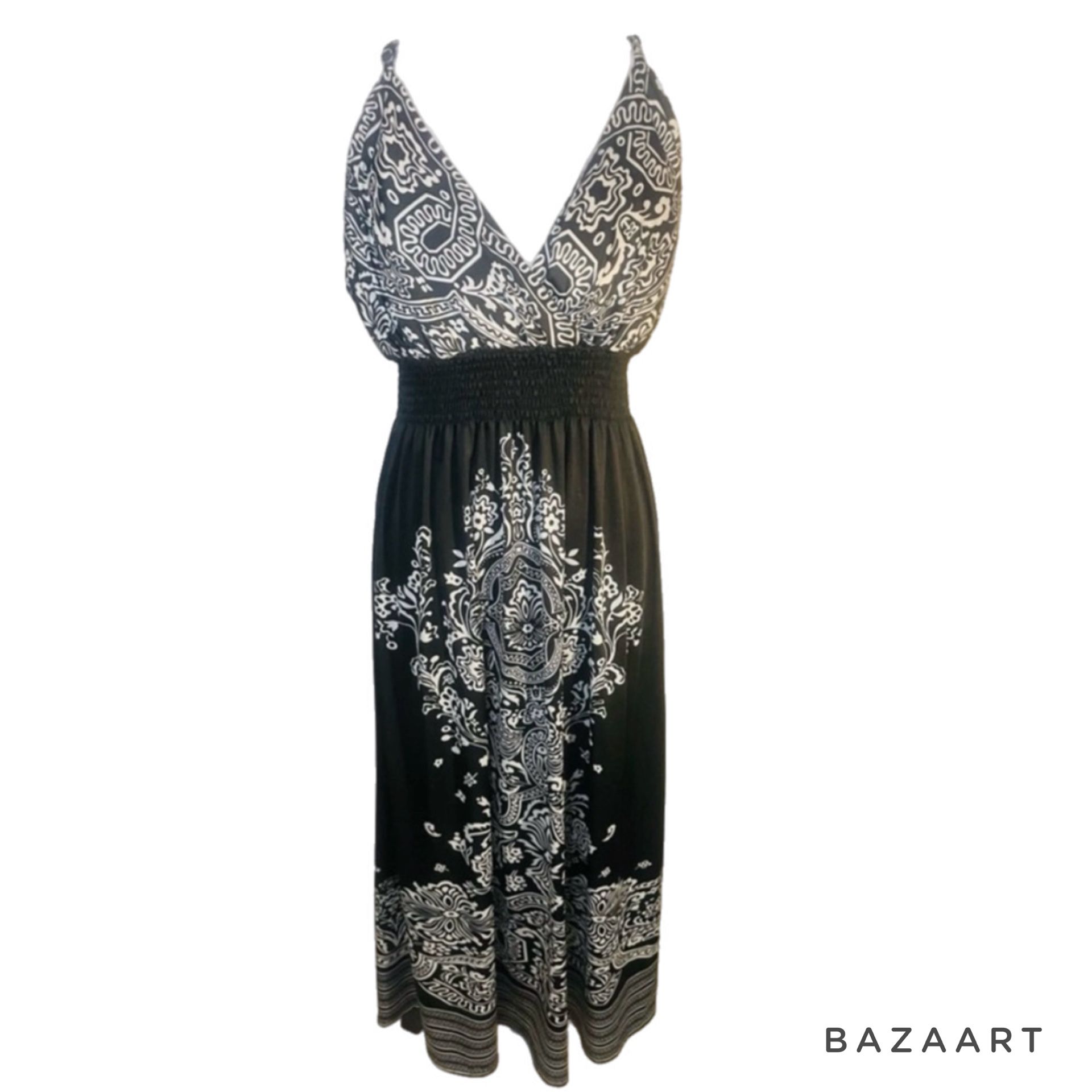 SZ 16 plus size nwt bohemian Black & white satin maxi Dress