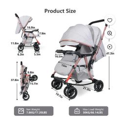 Vipuse Foldable Baby Stroller,Infant Pram Stroller Convertible Into Rocking Chair, Bassinet Stroller for Toddler,Adjustable Canopy & Backrest,Oversize