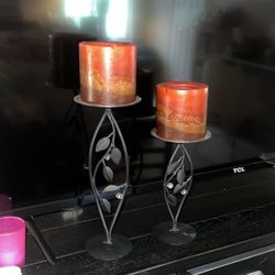2 Rod Iron Candle Holders 