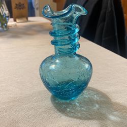 Blenko Crackle Vase Art Glass Vintage