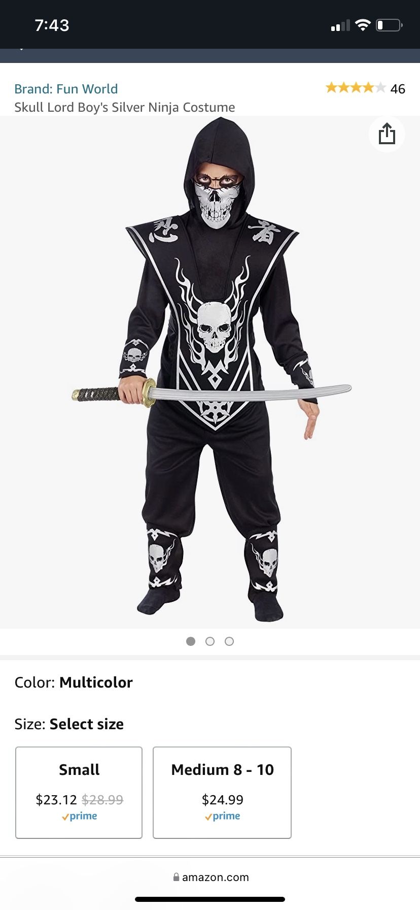 Skeleton ninja costume for boy