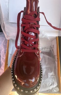 Chase And Chloe Mira Studded Lug Combat Boot In Red