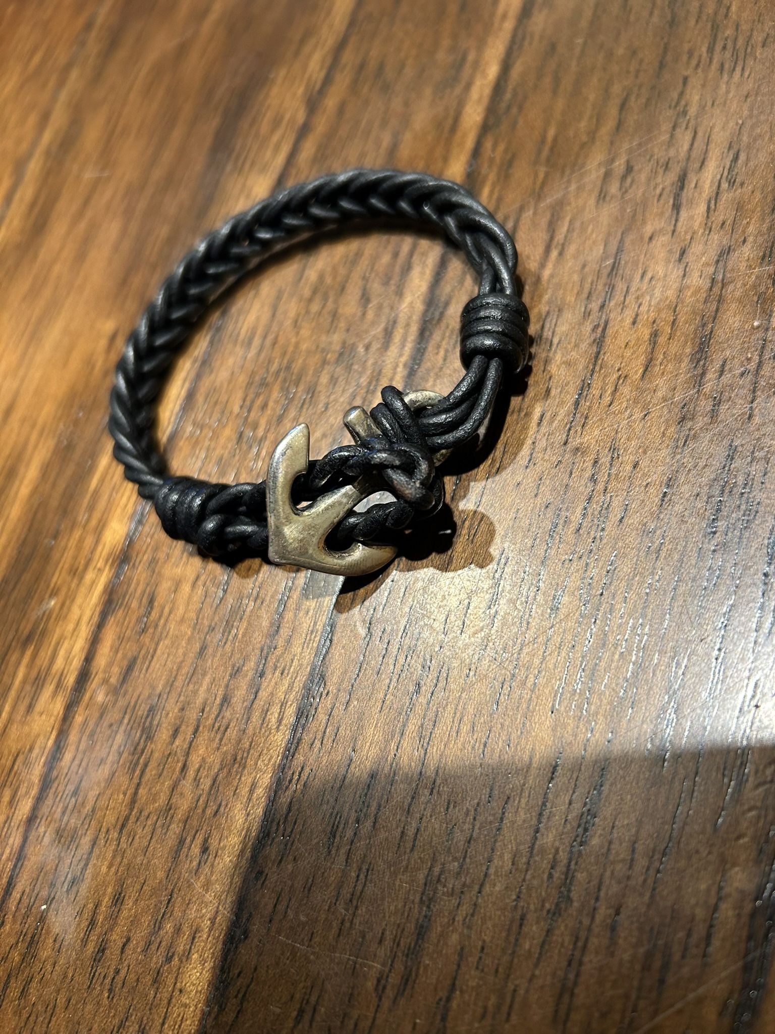 Retired James Avery Sterling Silver 925 Anchor Woven Leather Bracelet.