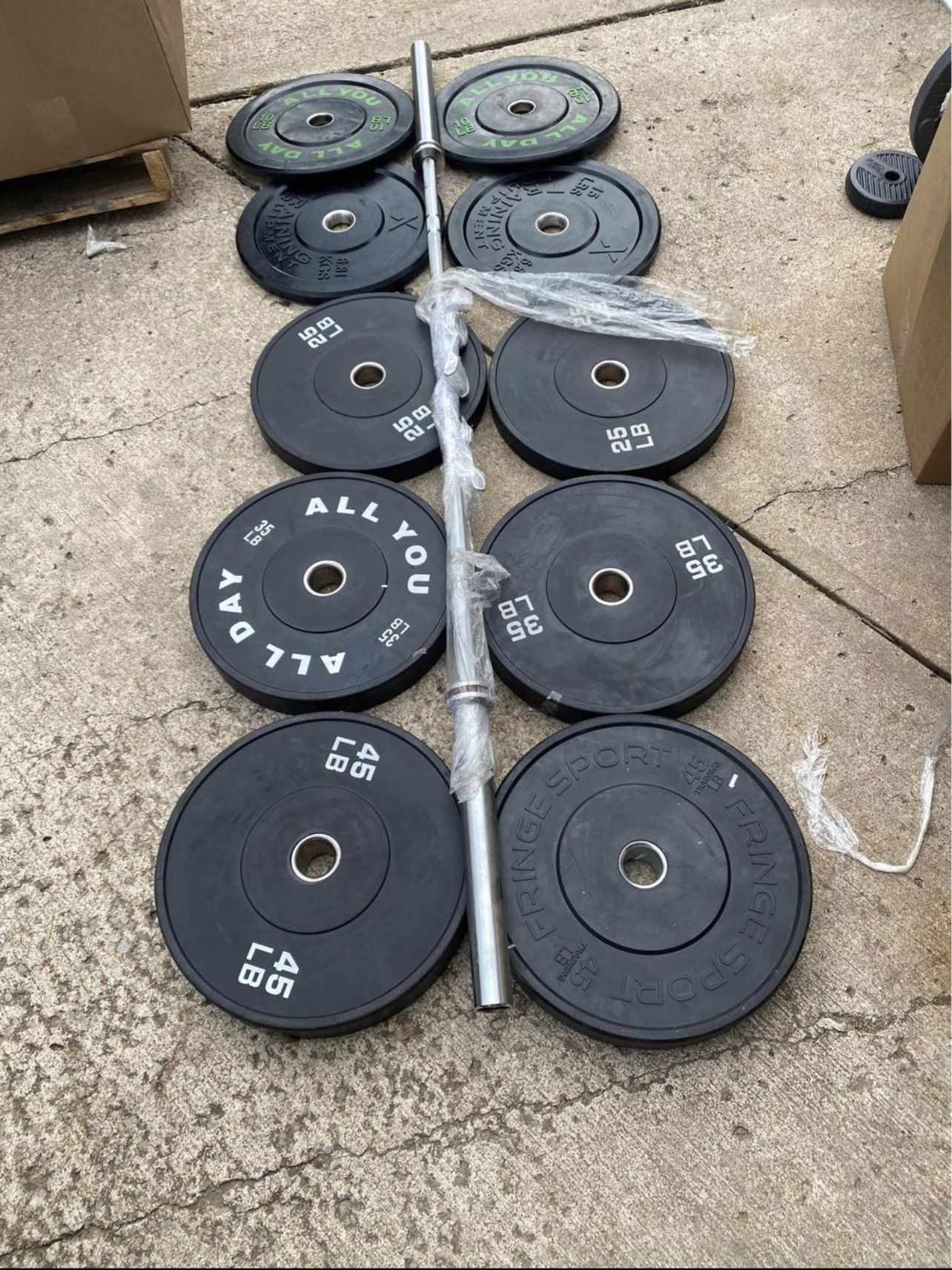 260lb Olympic Bumper Plate Set with Barbell