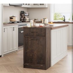 GAOMON Fluted Tilt Out Trash Can Cabinet, Hidden Garbage Can Cabinet 10 Gallon, Freestanding Dog Proof Trash Can Cabinet, Wooden Trash can for Kitchen