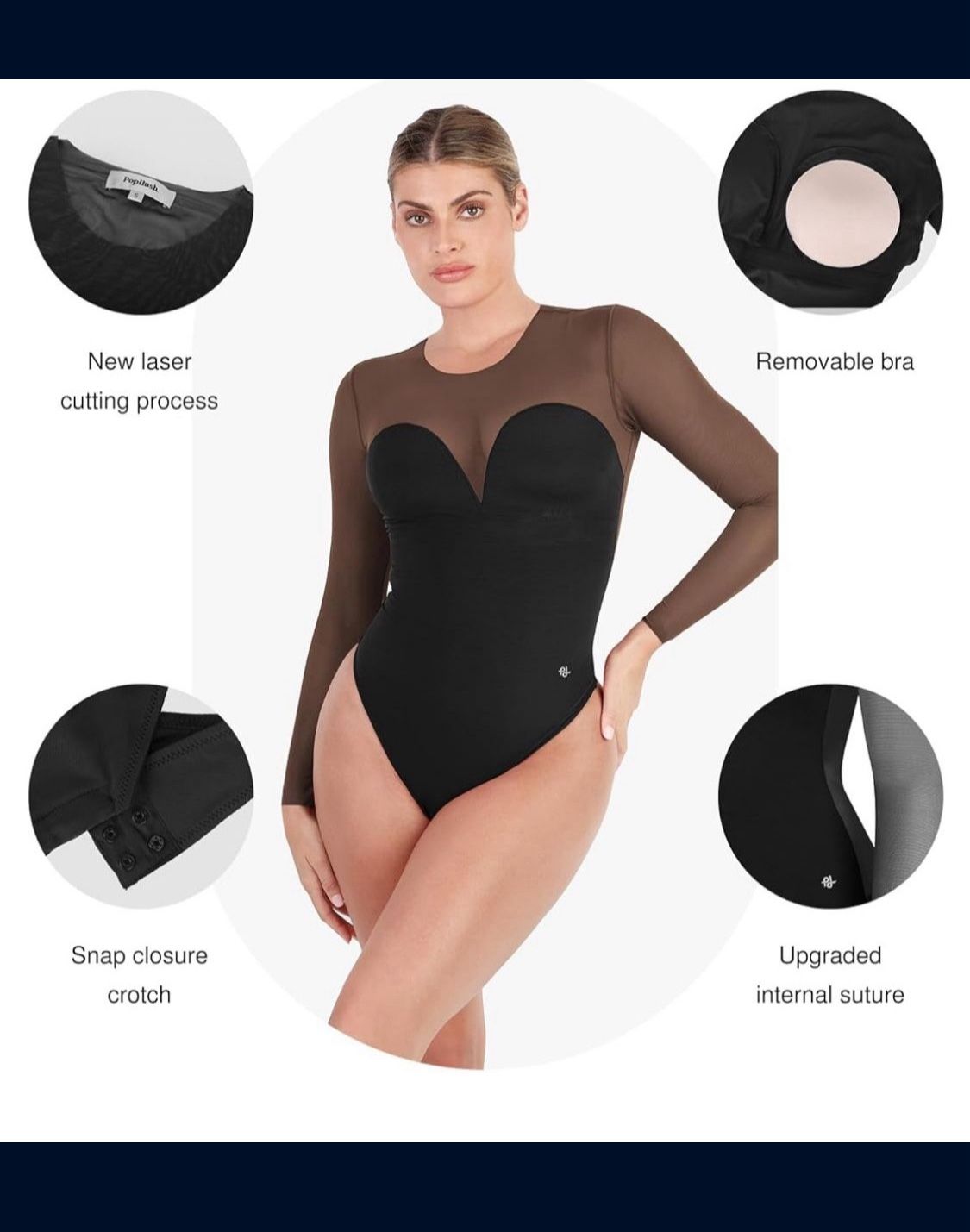 Shapewear Illusion Mesh Long Sleeve Tummy Control Bodysuit