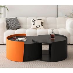 Round Nesting Coffee Table With Hidden Storage For Living Room