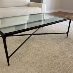 Thaddeus Glass Coffee Table, Forged Bronze, RH 