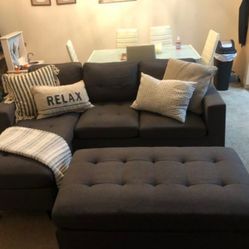 Brand New Gray Sectional Sofa Couch With Ottoman 
