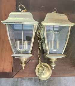 Vintage Kichler Heavy Solid Brass Hanging Lanterns - Pair (Good Condition)