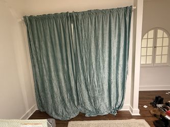 Turquoise Velvet Curtains With Rail