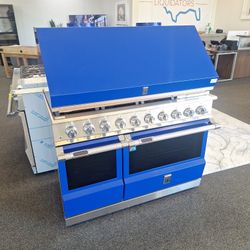 Hestan 48 Inch Dual Fuel Range With Hood. Prince Blue