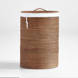 Crate & Barrel Rattan Laundry Hamper w/liner