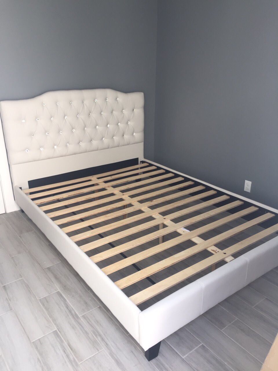 Queen Leather Bed Frame, White