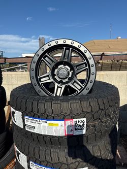 PACKAGE RIMS AND TIRES SIZW 17 6X139 MVX MODEL VX61 TIRES 285/70/17 FALKEN AT4W