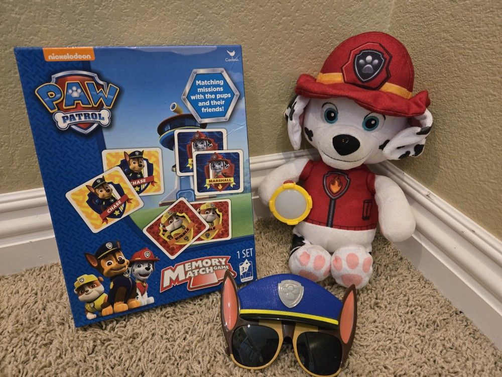 Marshall Paw Patrol With Light , Chase Sunglasses, Memory Match Cards Board Game