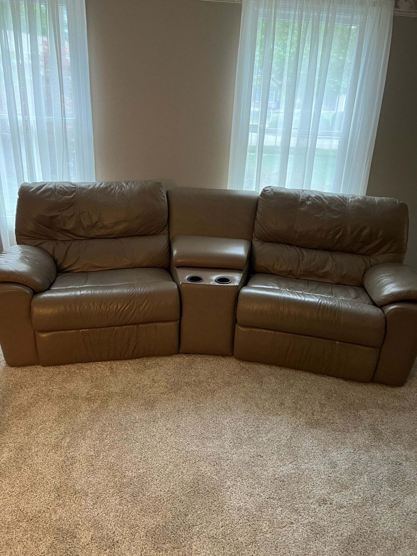 Brown Recliners Sectional Look With Cup Holders