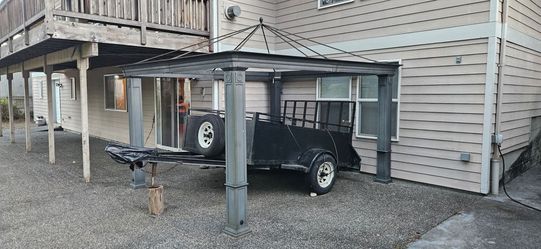 10'x12' Gazebo Frame with Brand-New Canopy Top – also has side curtains-Buyer Removes