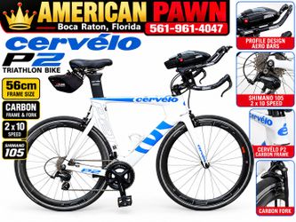 Cervelo P2 Carbon Triathlon Bike 56cm WHITE 2x 10s Shimano 105 Used