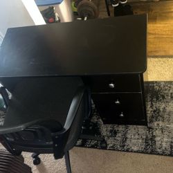 Small Black Desk With 3 Drawers And Chair Included