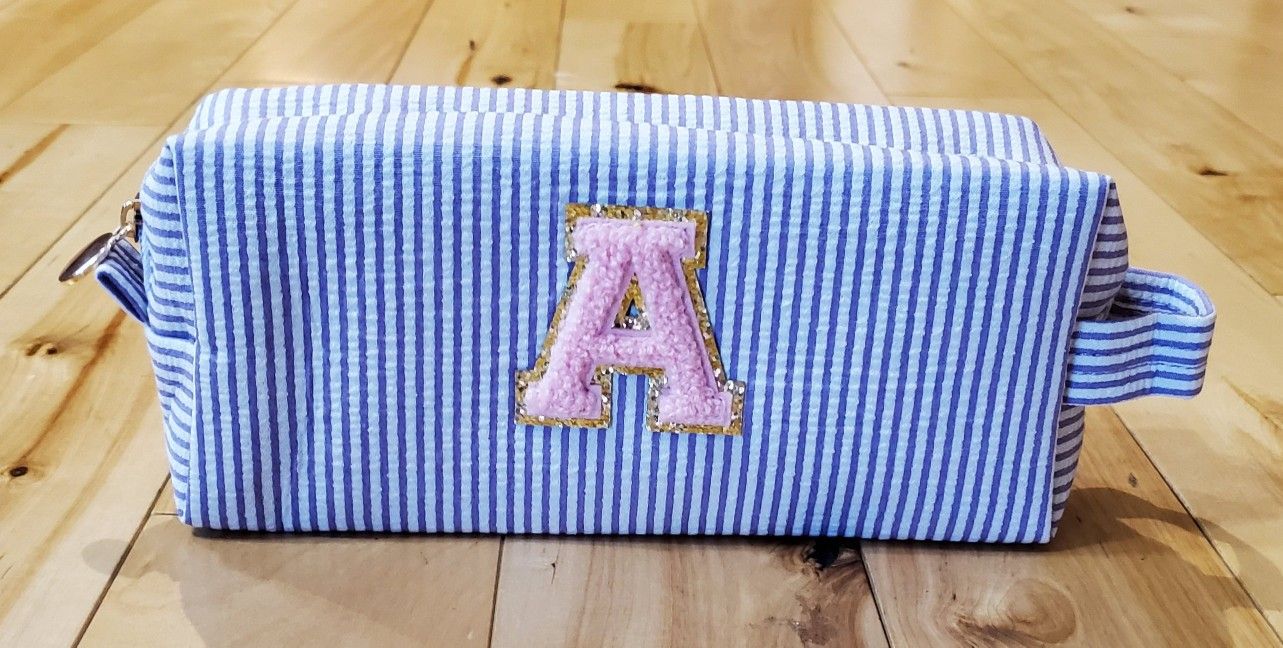 NEW 'A' Initial Lavender Striped Cosmetic Bag