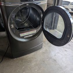 GE Gas Dryer with Built-In Pedestal - Metallic Carbon