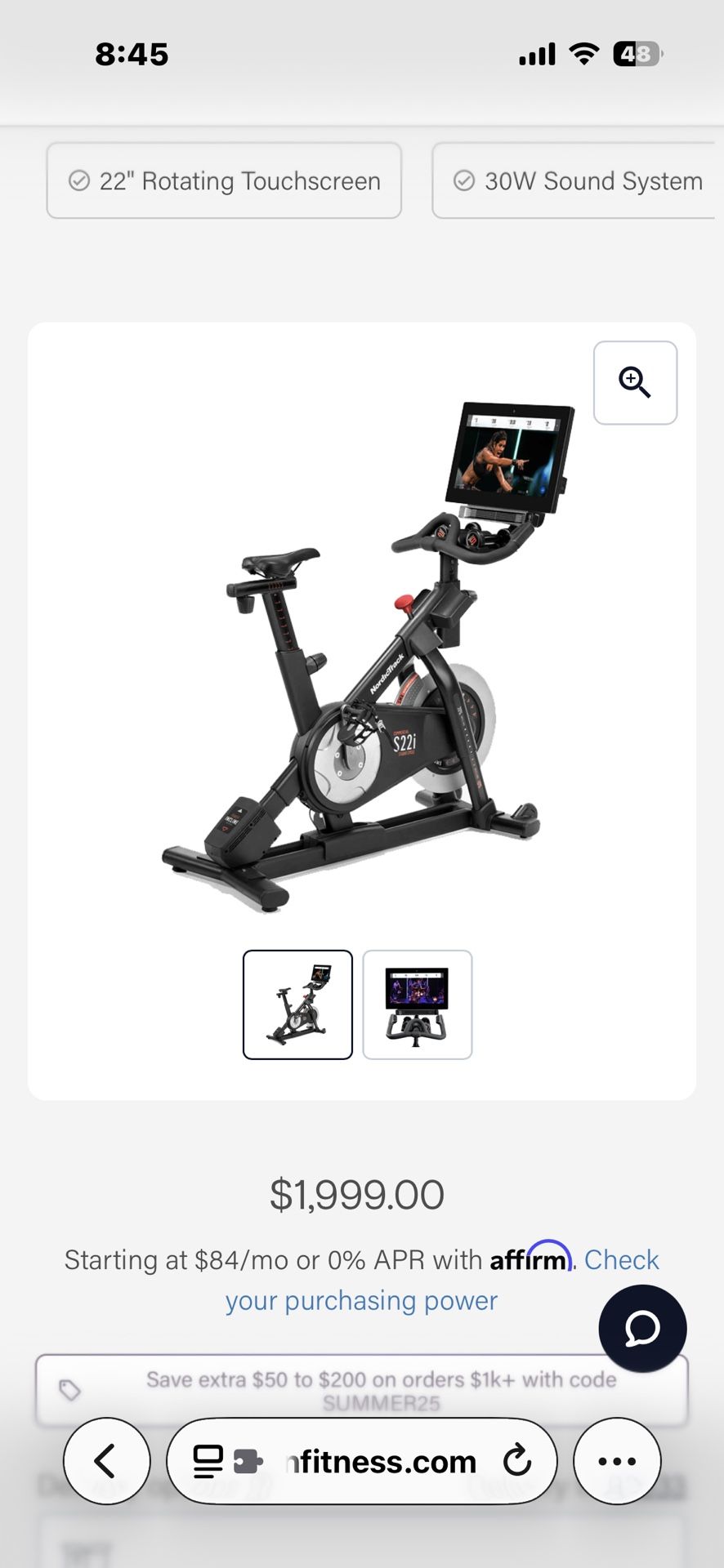 NordicTrack Commercial S22i Studio Cycle – $800 OBO