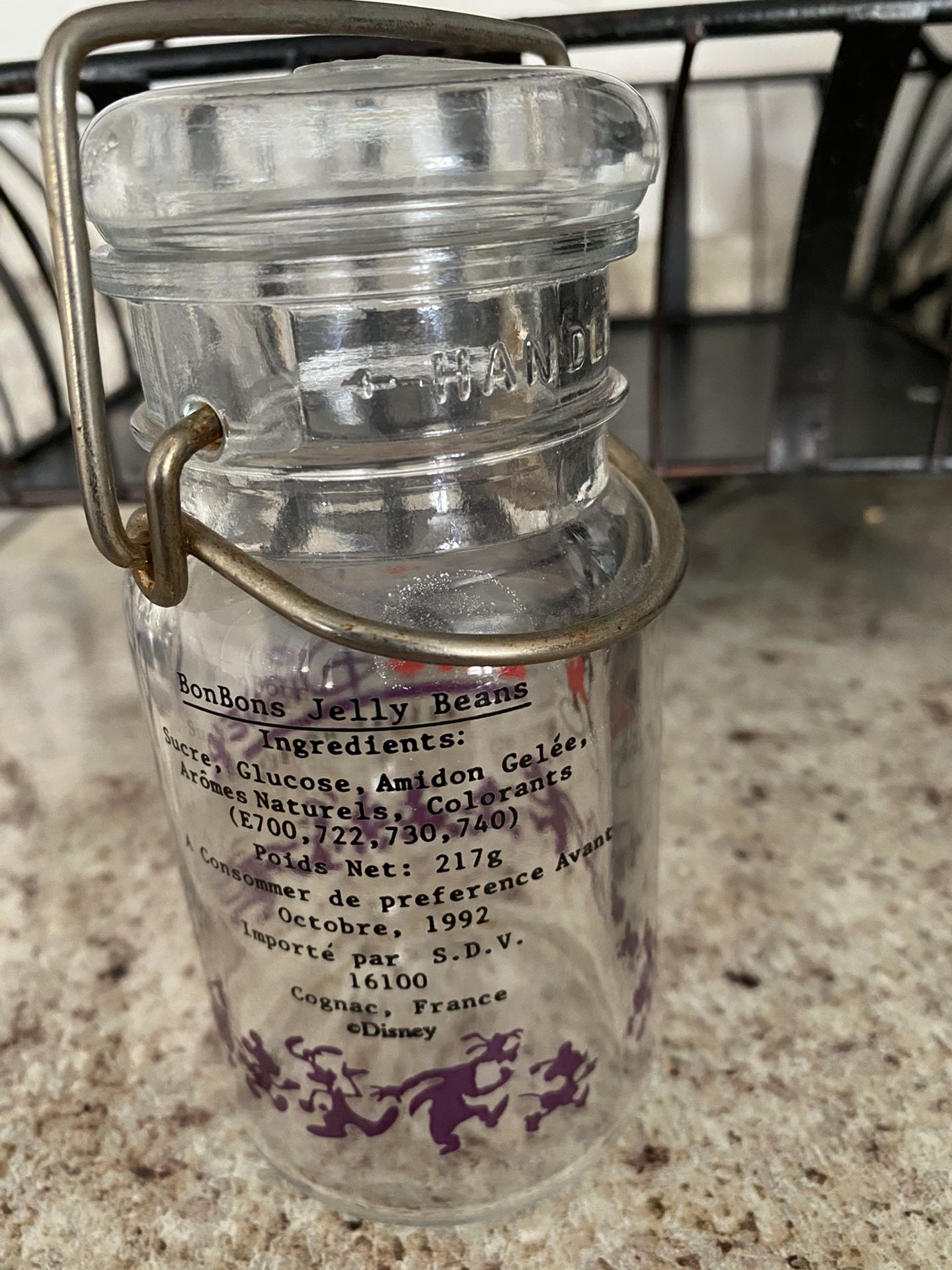 1992 Disney France jelly beans jar vintage Europe Disney 5”