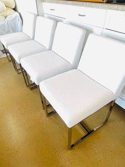 RH White and Chrome Dining Chairs 4