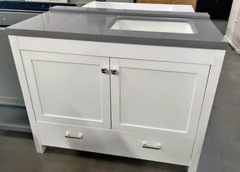 New Assembled 43" Bathroom Vanity With Sink Backsplash Drawer Doors and Adjustable Shelf Wood