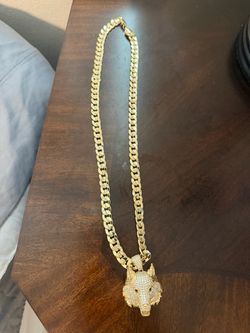Gold Cuban Link Chain with Wolf Pendant