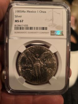 1985 Mexico 1 Onza Silver Coin NGC MS67
