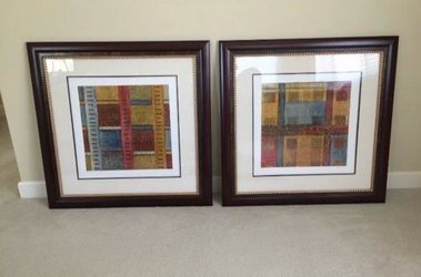 2 Pier One Imports Mondrian Techno II BY Douglas Art Frame Mahogany Dark Wood 40x40 inches each - worth over $1000