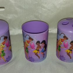 DISNEY TINKERBELL & FRIENDS 3 PIECE BATHROOM SET TUMBLER LOTION PUMP TOOTHBRUSH HOLDER