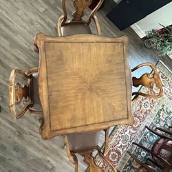 Solid Wood Game Table + 4 Rolling Chairs Breakfast Poker Card Gambling