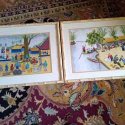 Pair Of Asian Silk Embroidery Pictures