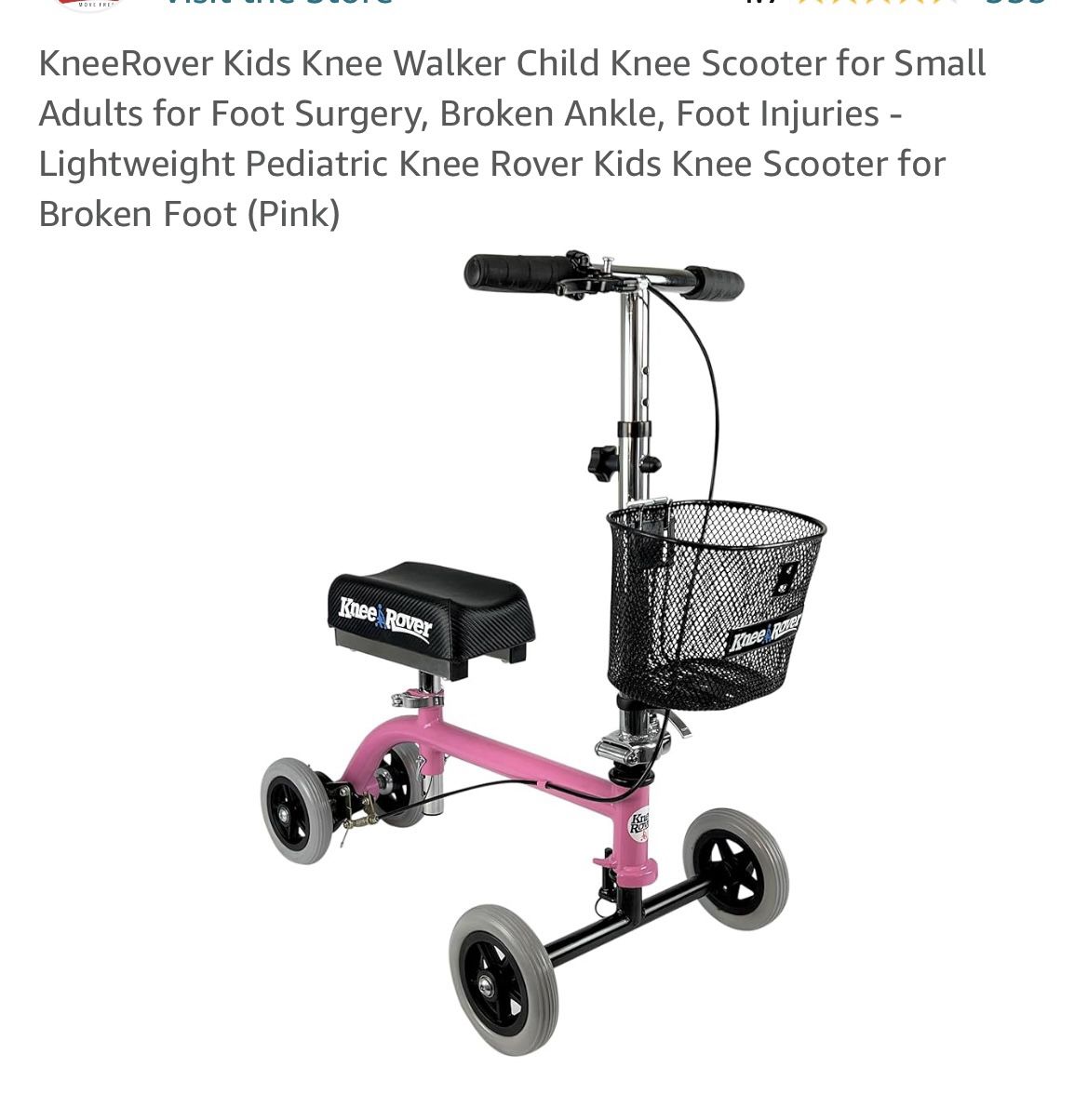 KneeRover Kids Knee Walker Child Knee Scooter for Small Adults Pink New in Box 