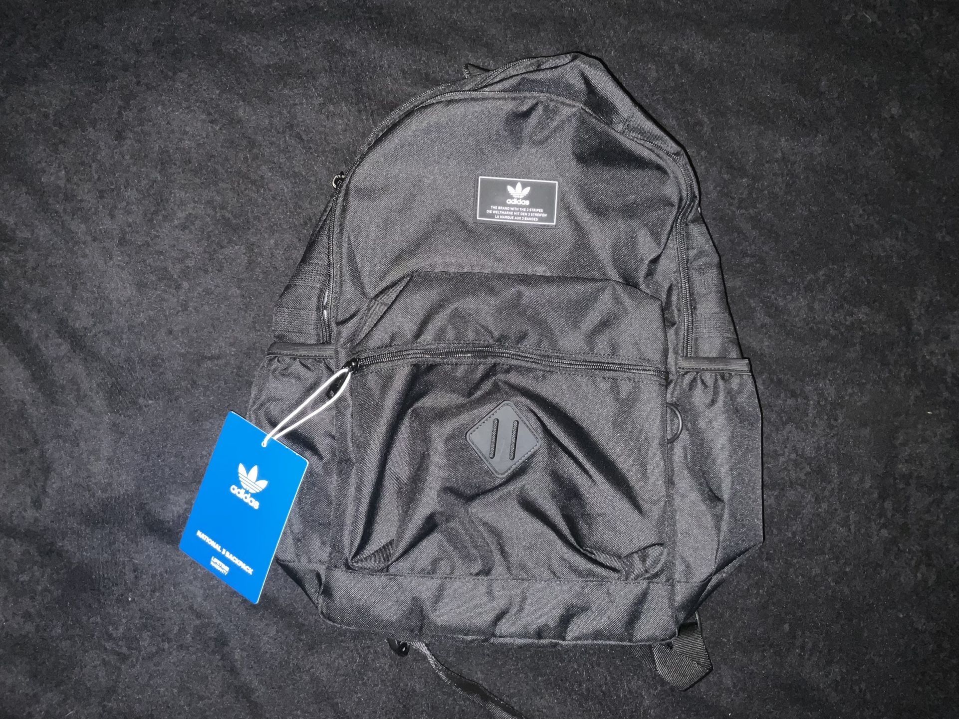 ADIDAS Originals National Plus Backpack 3 Stripe Black / White New With Tags $60 Retail Value