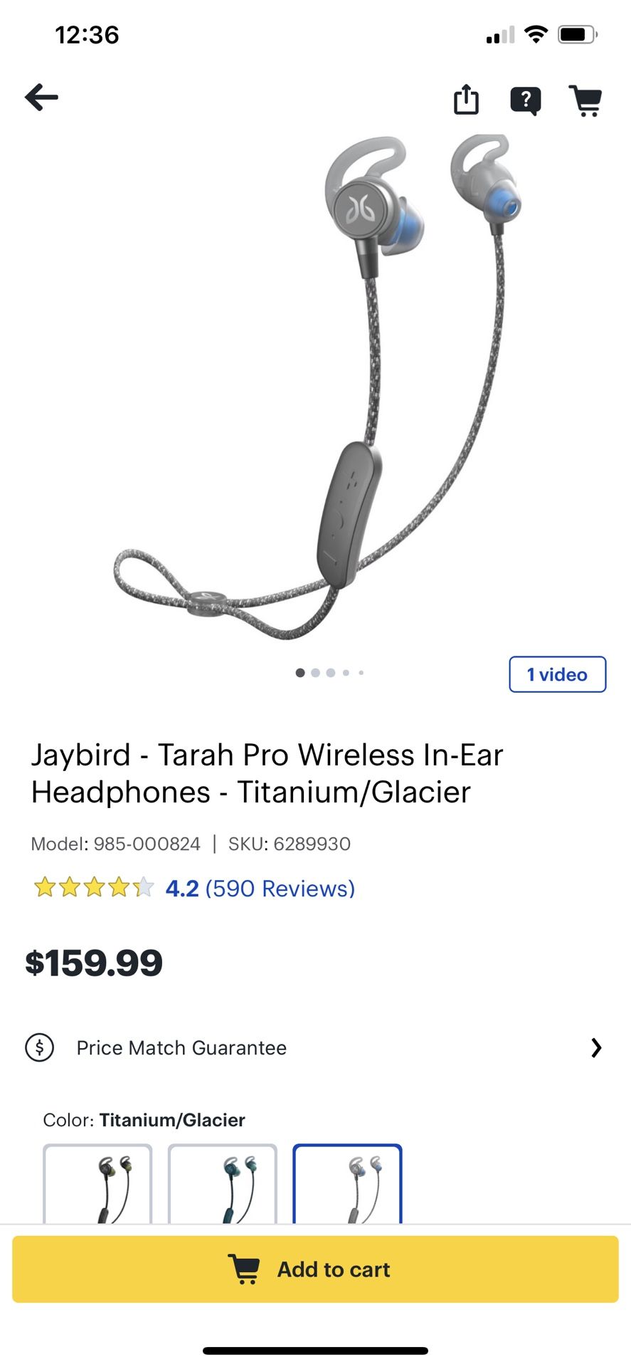 Jaybird Tarah Pro Wireless In-Ear Headphones - Titanium/Glacier - Model:985-000824