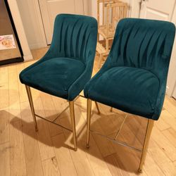 Emerald Green Velvet Counter Stools – Set of 4