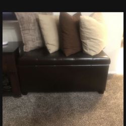 Brown Leather Ottoman With Storage 