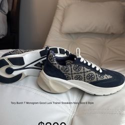 Tory Burch T Monogram Good Luck Trainer Sneakers Navy Size 6 Style