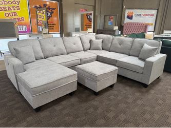 Light gray large sectional w/ matching ottoman