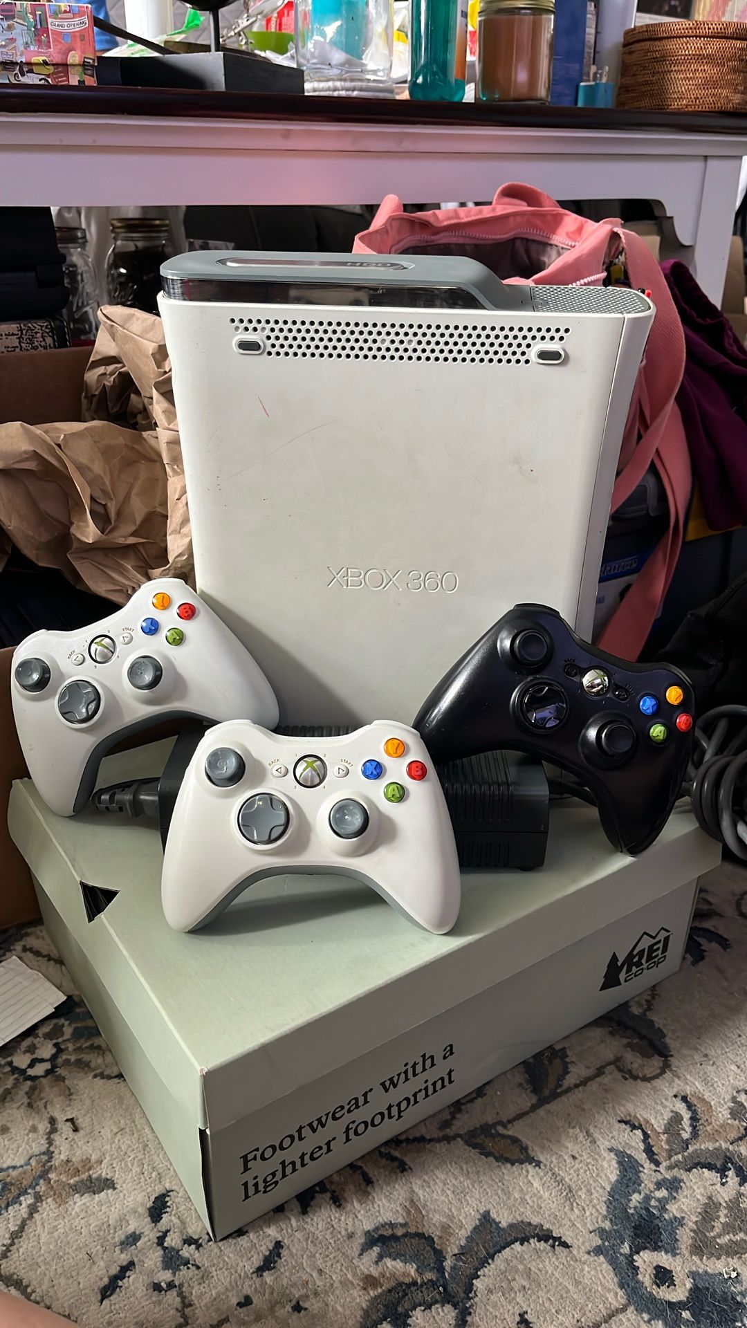 XBOX 360 And 3 Controllers