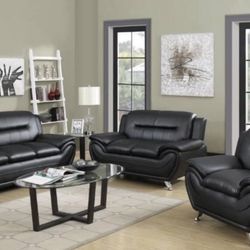 Modern Style Black Leather Couch  Set