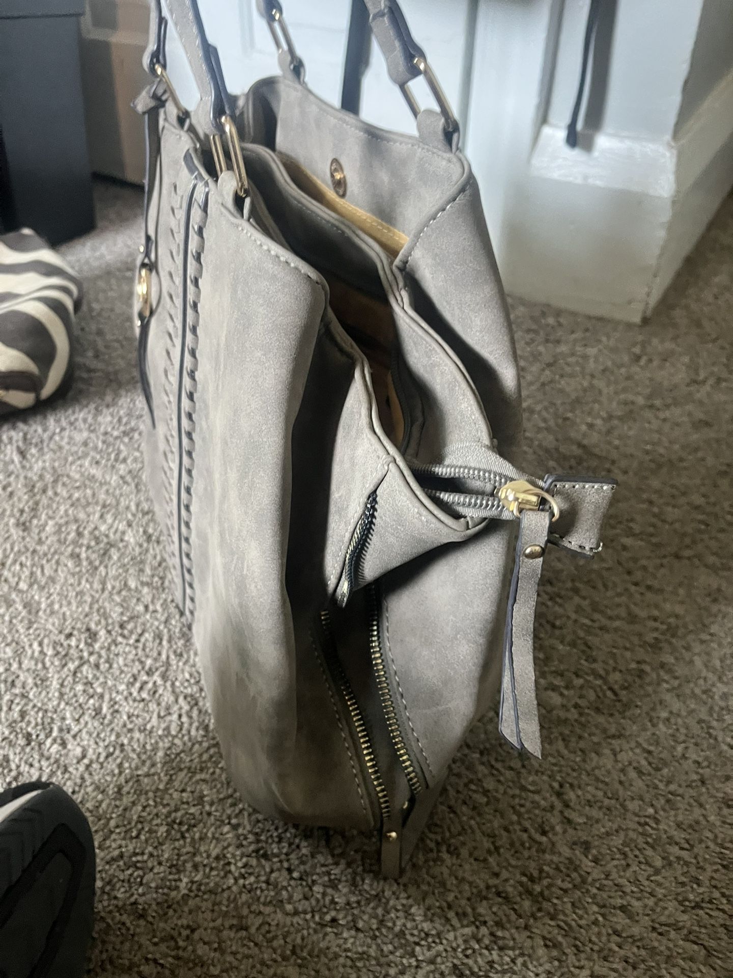 Womens Taupe colored shoulder handbag