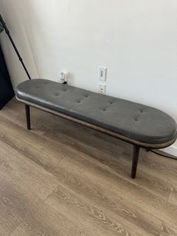 Tufted Gray Vegan Leather Bench