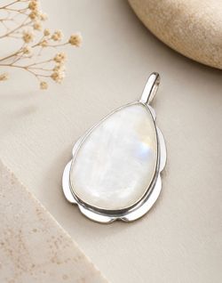 Artisan Rainbow Moonstone Gemstone High Finish 925 Silver 2” Pendant