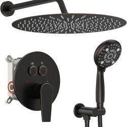 SR SUN RISE Shower System, 12 inch Multifunction Shower Faucet Set, 6 Setting High Pressure Handheld Rain Shower Head Kits, Valve Included - Push Butt