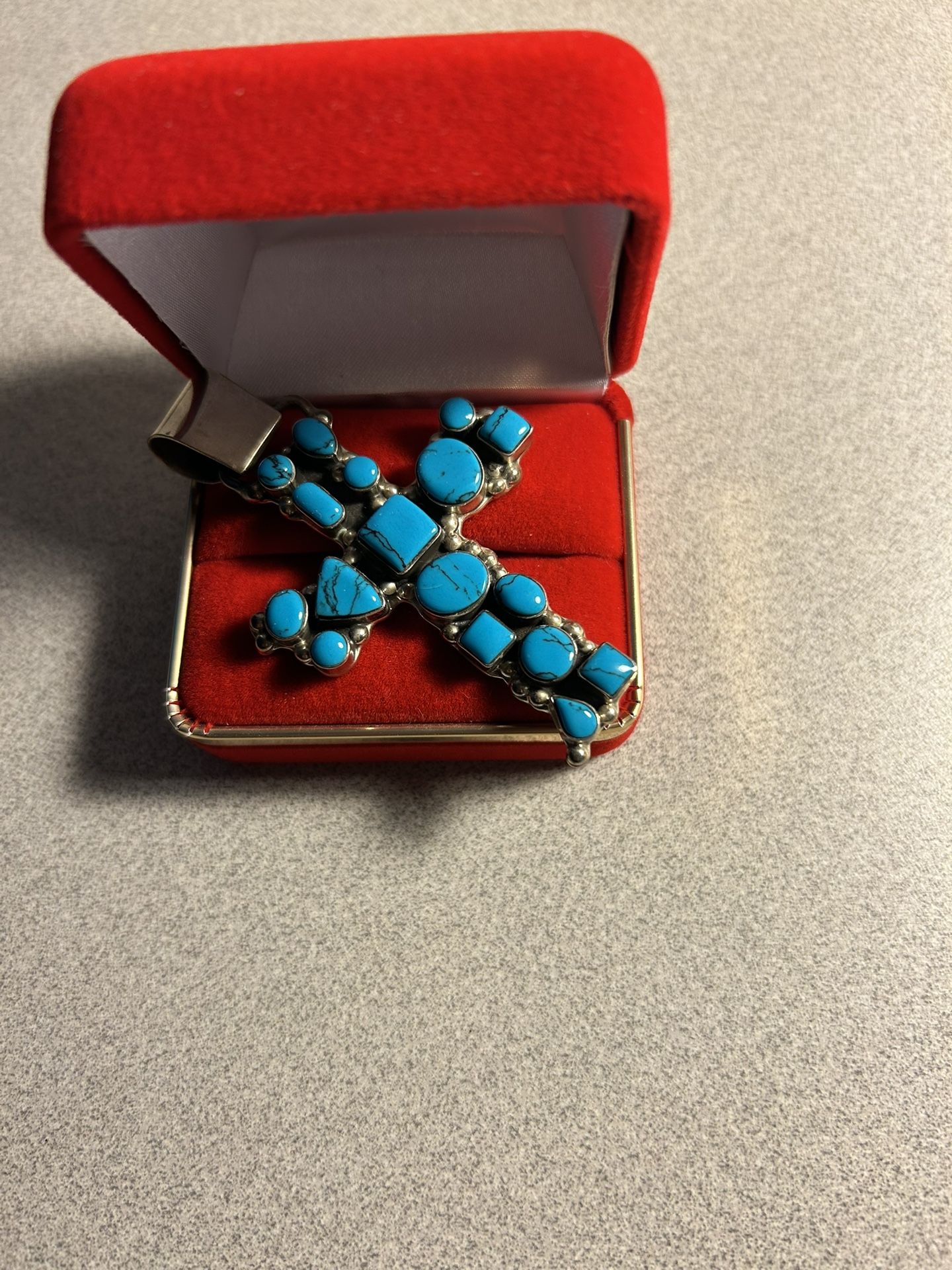 Great Turquoise Crossed Silver  Pendant